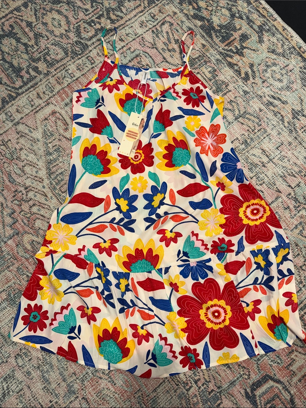 Bright Floral Spaghetti-Strap Sundress - White Multi